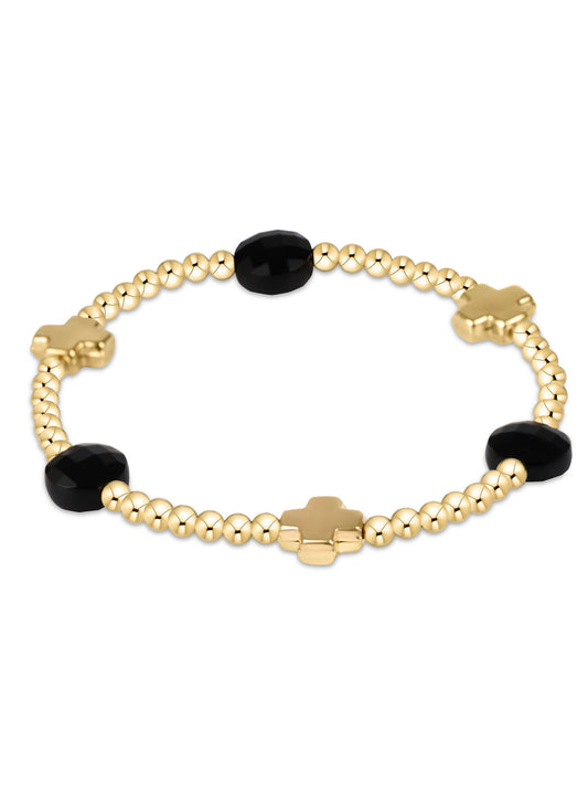 Enewton - Signature Cross Admire Gold Pattern 3mm Bead Bracelet - Faceted Onyx