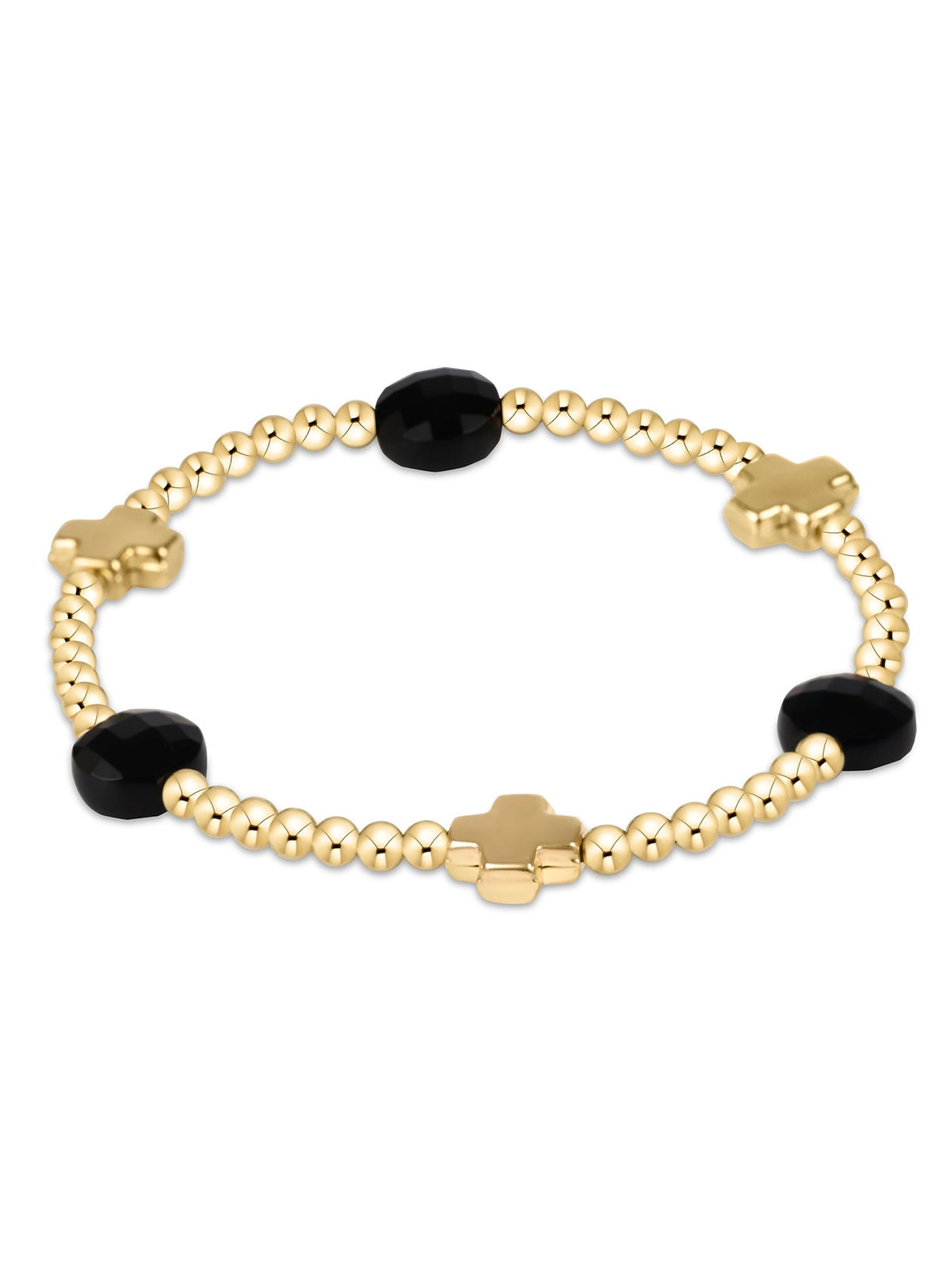 Enewton - Signature Cross Admire Gold Pattern 3mm Bead Bracelet - Faceted Onyx