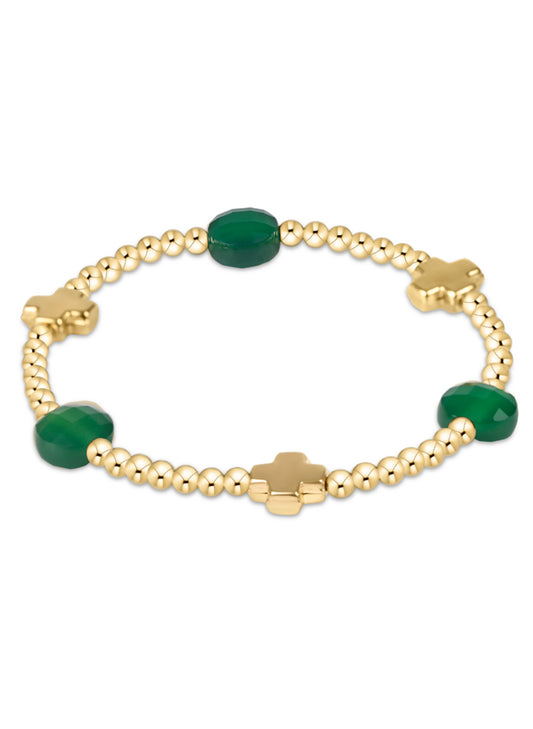 Enewton - Signature Cross Admire Gold Pattern 3mm Bead Bracelet - Green Onyx