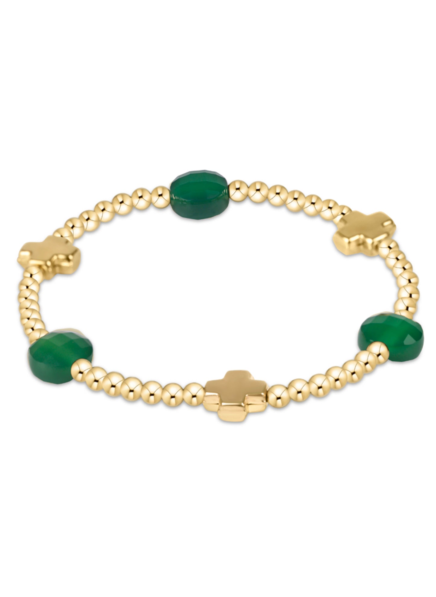 Enewton - Signature Cross Admire Gold Pattern 3mm Bead Bracelet - Green Onyx