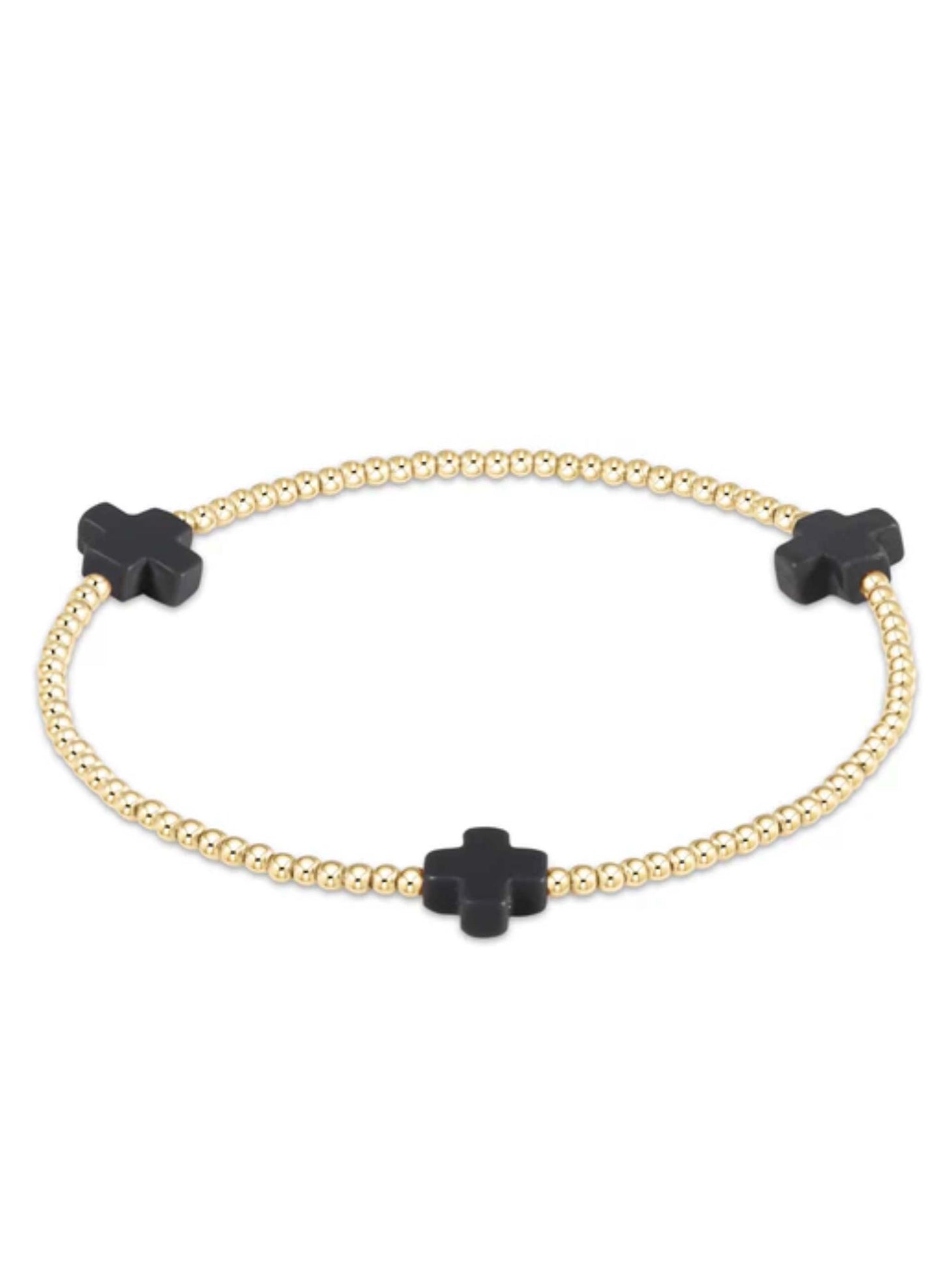 enewton design Enewton - Signature Cross Gold Pattern 2mm Bead Bracelet - Onyx available at The Good Life Boutique