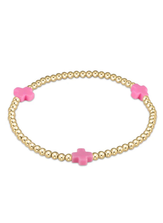 enewton design Enewton - Signature Cross Gold Pattern 3mm Bead Bracelet - Bright Pink available at The Good Life Boutique