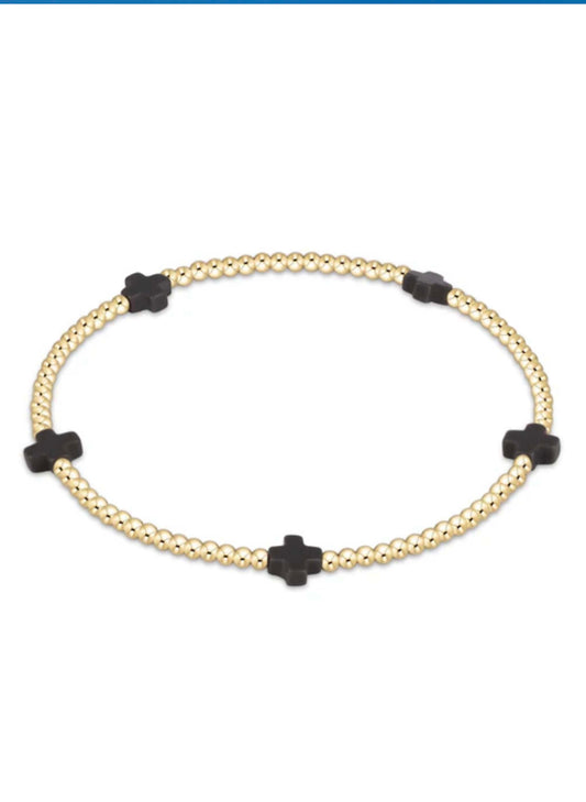 enewton design Enewton - Signature Cross Small Gold Pattern 2mm Bead Bracelet - Charcoal available at The Good Life Boutique