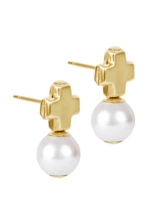 Enewton - Signature Cross Small Gold Stud - Classic Pearl