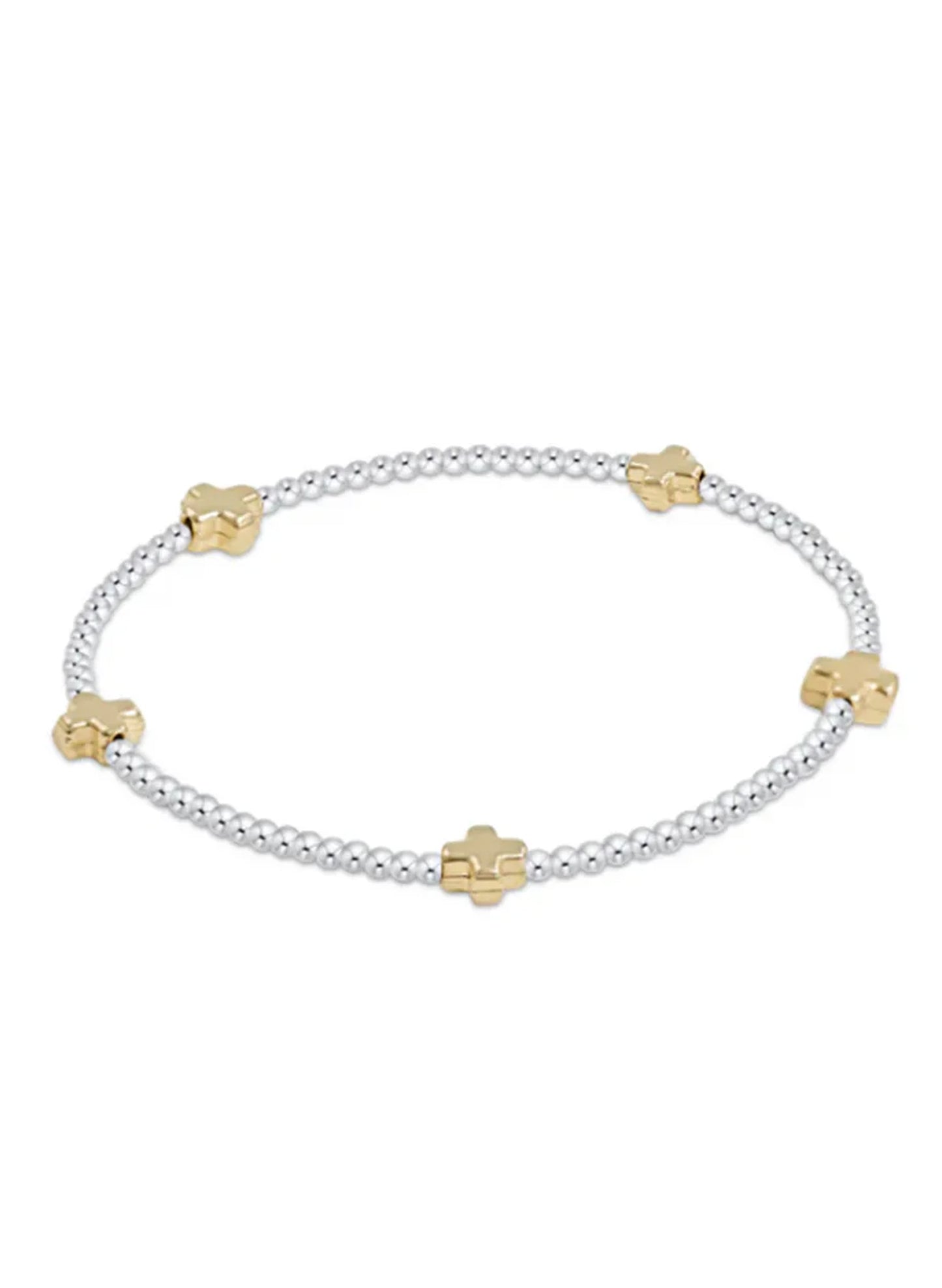 enewton design Enewton - Signature Cross Small Sterling Mixed Metal Pattern 2mm Bead Bracelet - Gold available at The Good Life Boutique