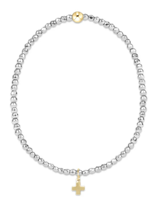 enewton design Enewton - Silver Faceted Hematite 2mm Bead Bracelet - Signature Cross Gold Charm available at The Good Life Boutique