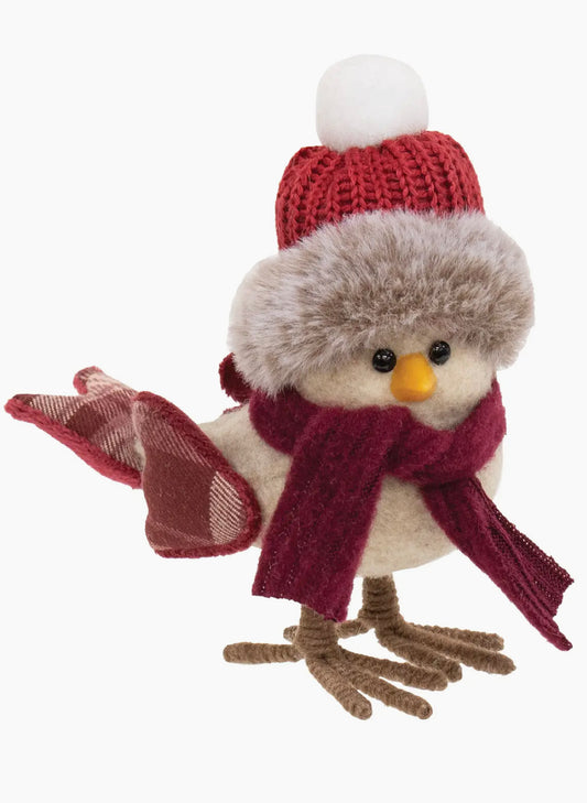 Bright Ideas Fabric Bird w/ Burgundy Hat and Scarf available at The Good Life Boutique