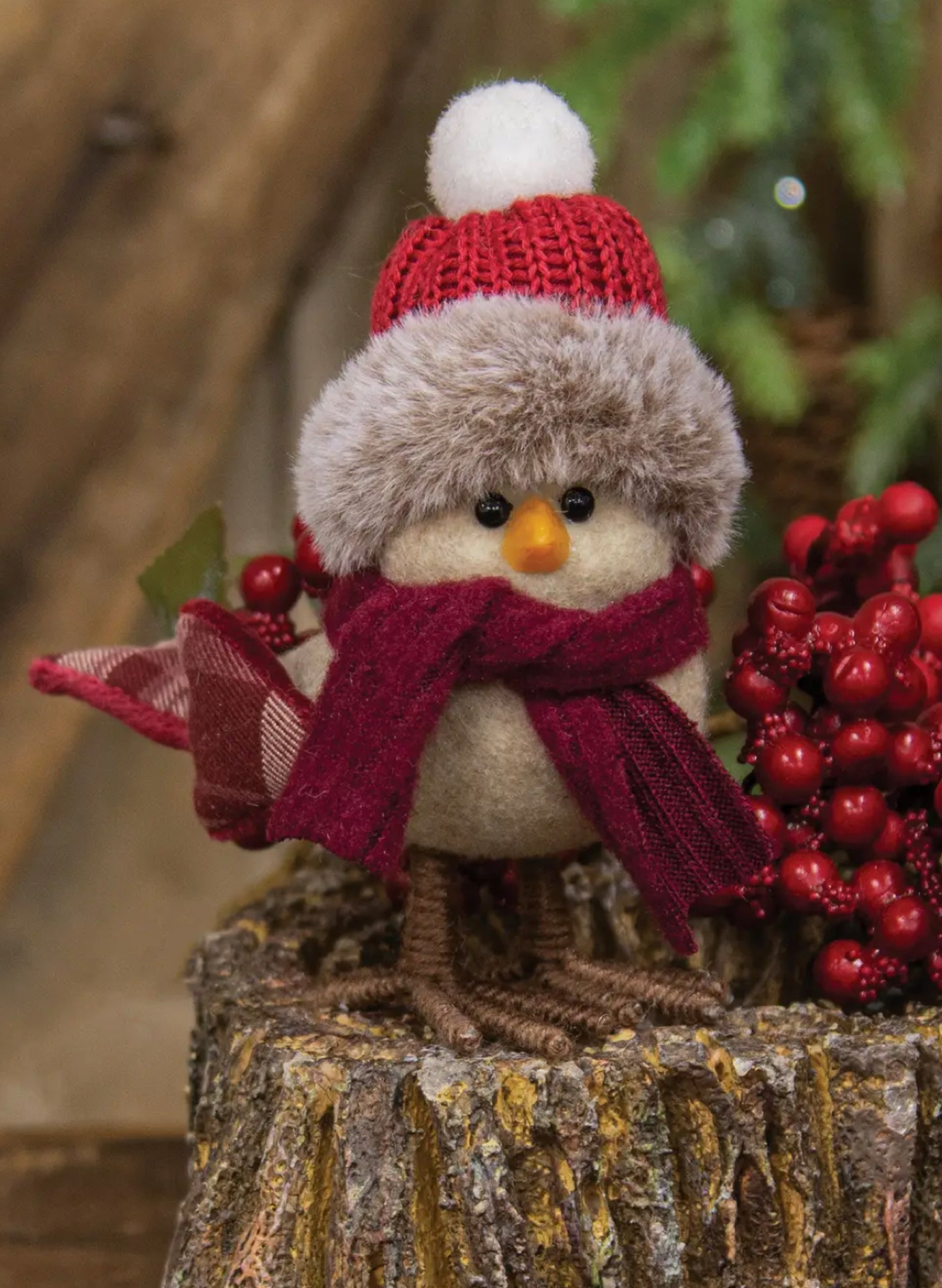 Bright Ideas Fabric Bird w/ Burgundy Hat and Scarf available at The Good Life Boutique