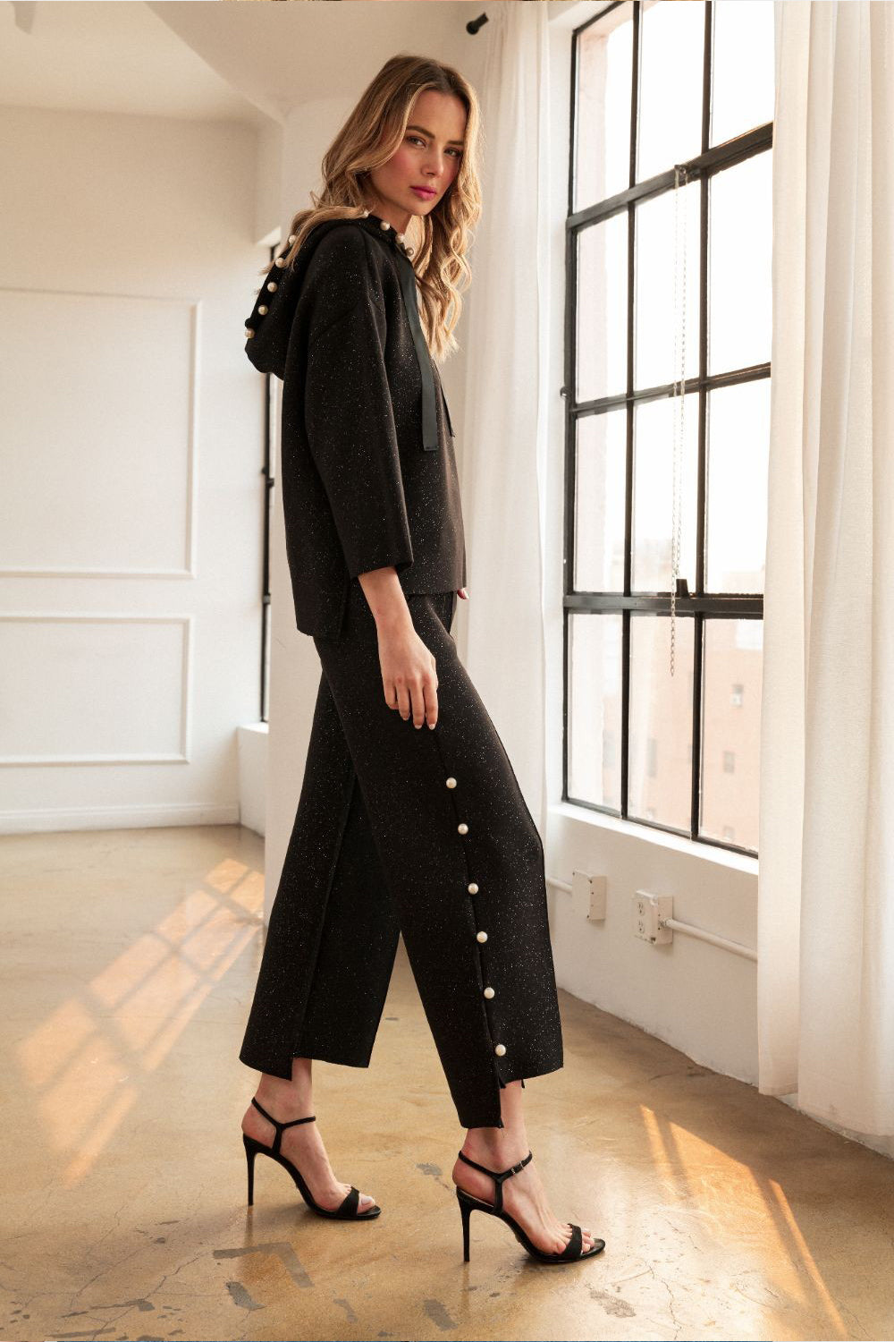 Farrah Pearl Pant w/Glitter - Black