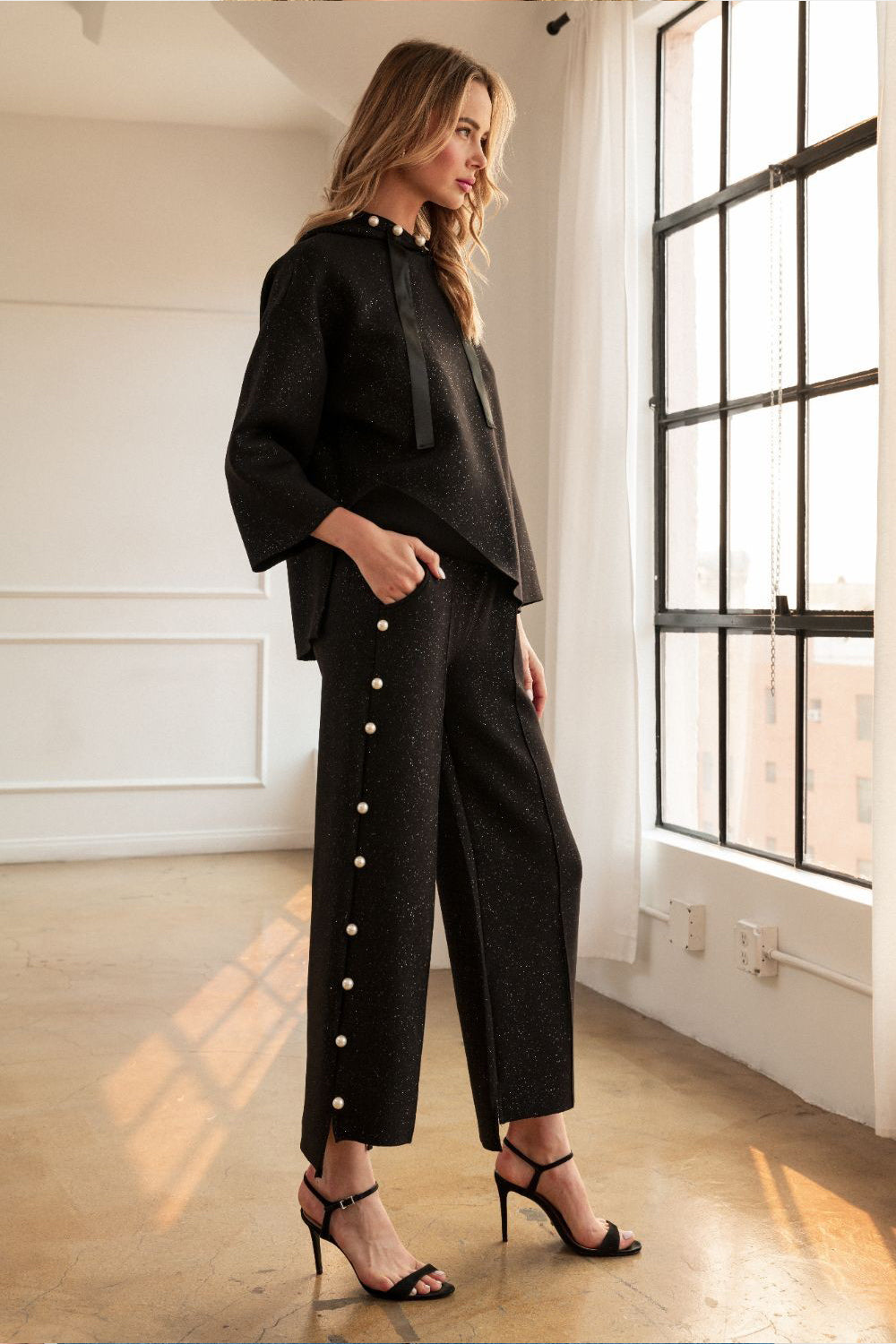 Farrah Pearl Pant w/Glitter - Black