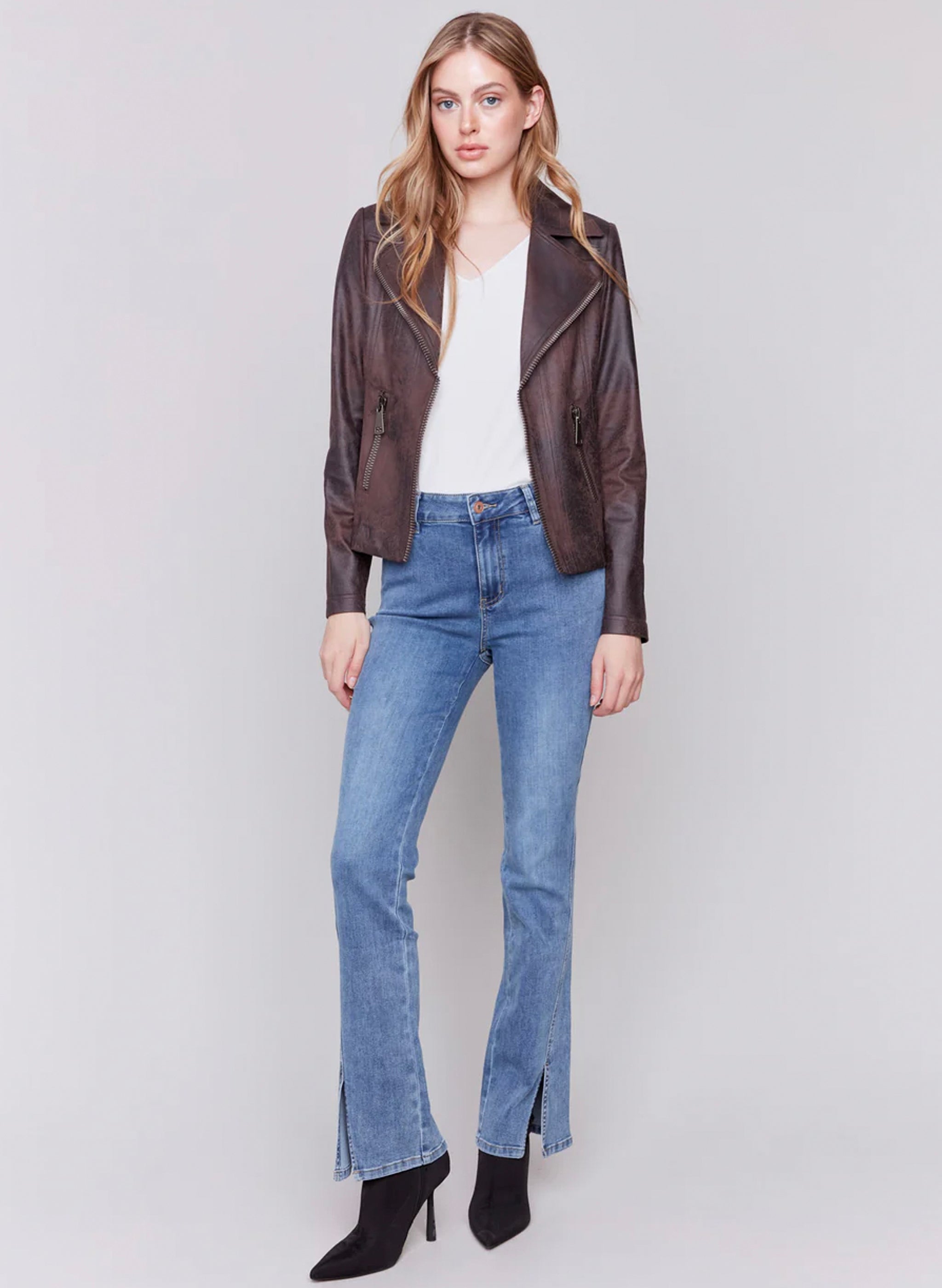 mocha　1028 Charlie B - Vegan Leather Moto Jacket - Mocha | The Good Life Boutique