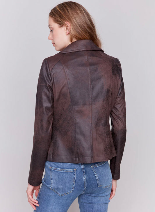 Charlie B Charlie B - Faux Leather Moto Jacket - Mocha available at The Good Life Boutique