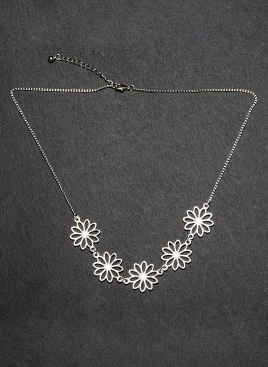 Suzie Blue Canada Five Flower Necklace In Silver Plate available at The Good Life Boutique