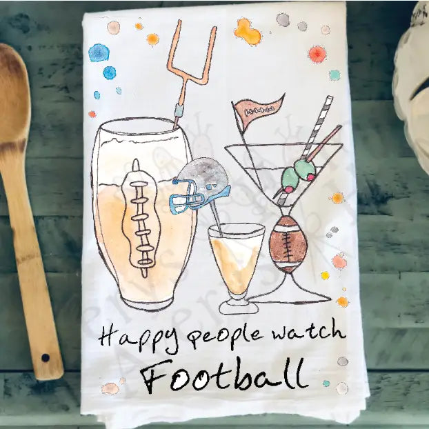 Avery's Home Happy People Watch Football Season Cocktails Kitchen Towel available at The Good Life Boutique