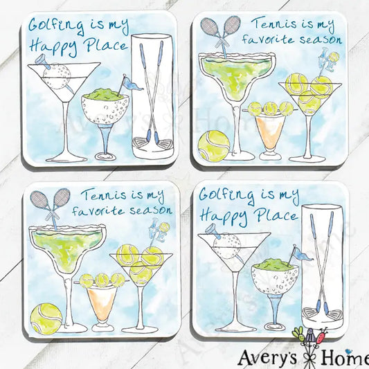 Avery's Home Golf & Tennis Cocktails Absorbent Stone Coaster Set available at The Good Life Boutique