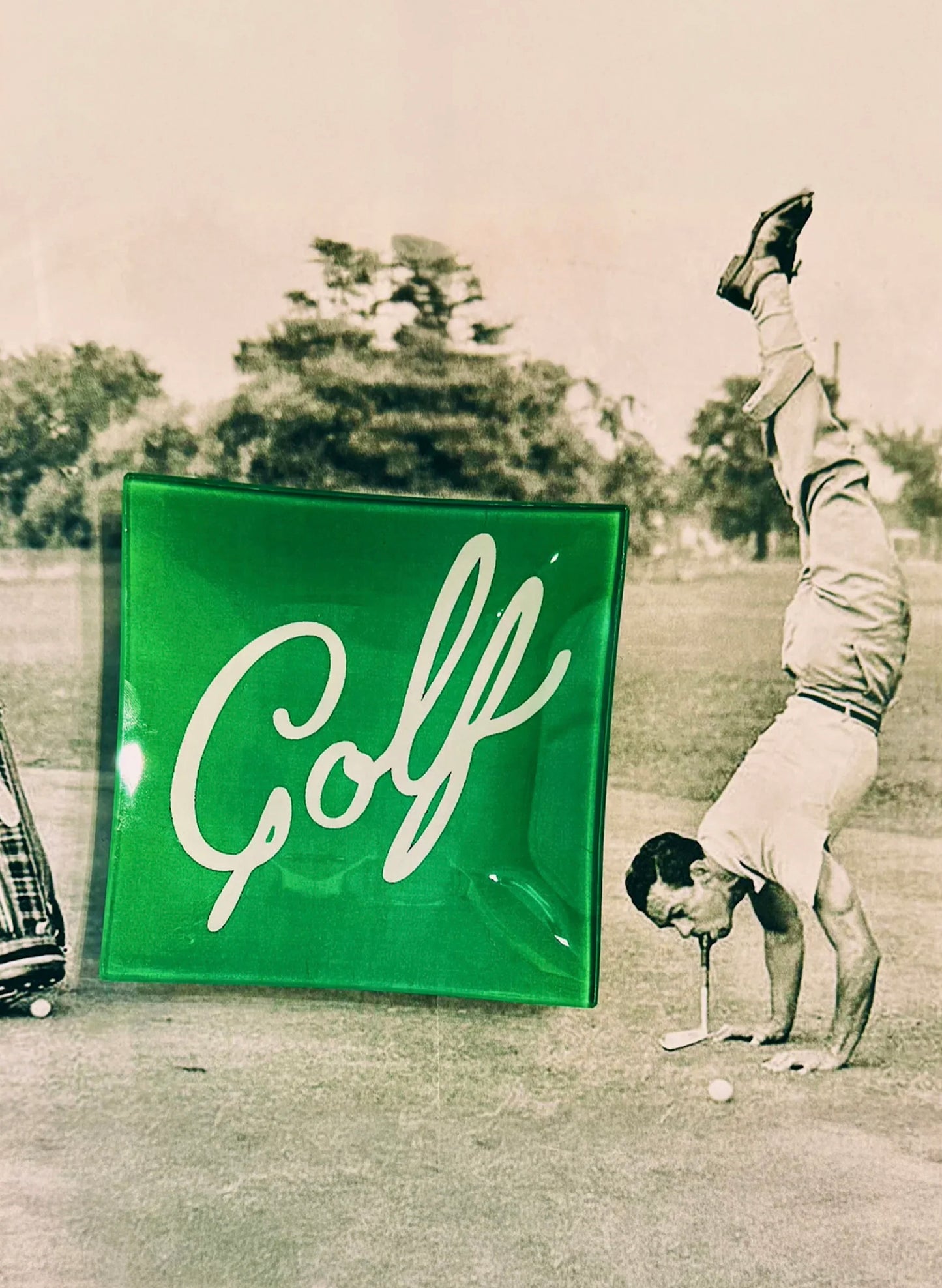 BEN'S GARDEN Golf Script Decoupage Glass Tray 6" x 6" available at The Good Life Boutique