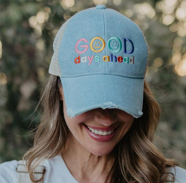 Katydid Good Days Ahead Trucker Hat - Denim Blue available at The Good Life Boutique