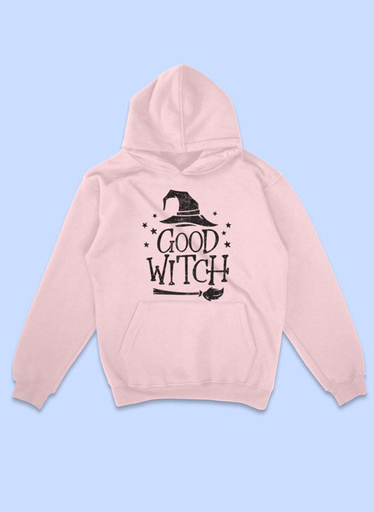 ALPHIA Good Witch Halloween Graphic Hoodie - Pink available at The Good Life Boutique