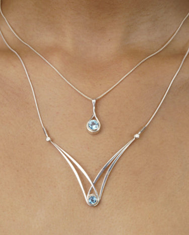 E.L. Designs (Formerly Ed Levin) - Gemstone Swing Necklace in Sterling Silver with Blue Topaz