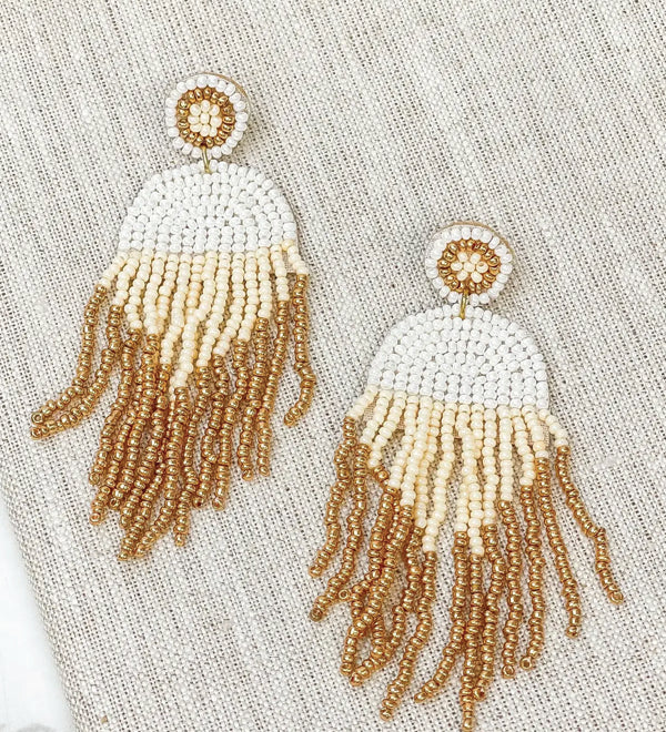 Prep Obsessed Wholesale Geo Seed Bead Fringe Dangle Earrings - Ivory available at The Good Life Boutique