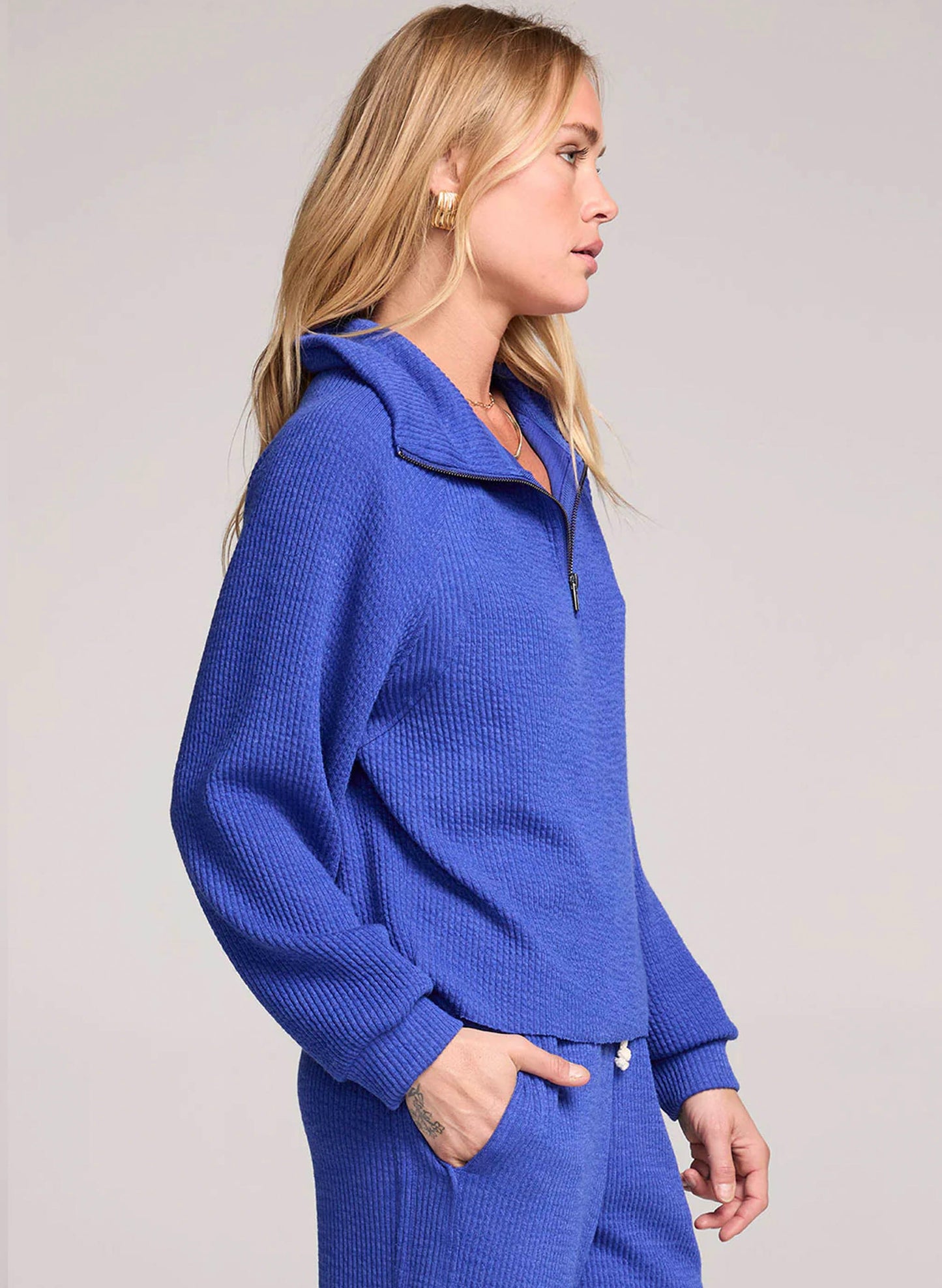 Saltwater Luxe Saltwater Luxe Half Zip Raglan Pullover - Lapis available at The Good Life Boutique