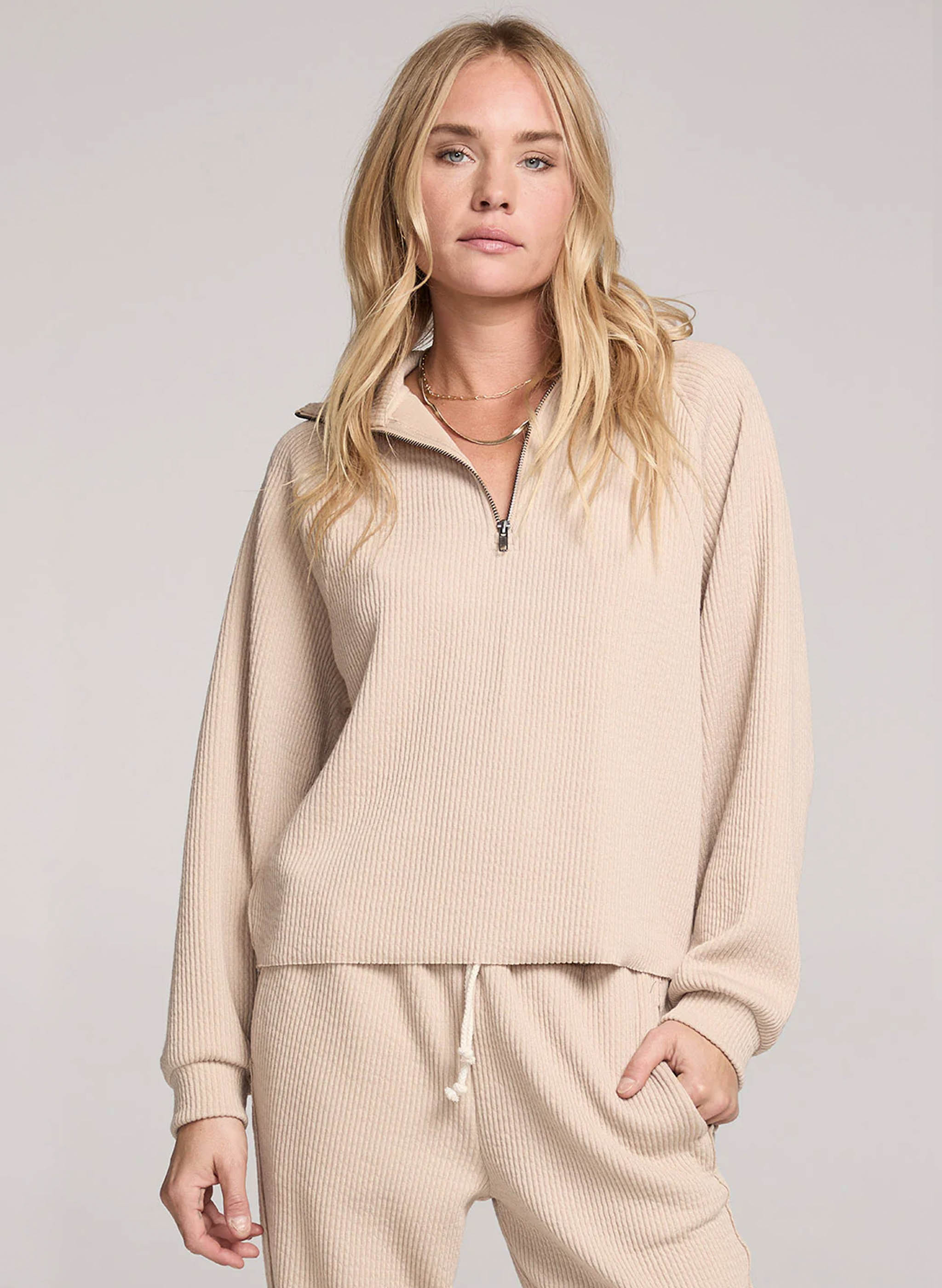 Saltwater Luxe Half Zip Raglan Pullover - Sand | The Good Life