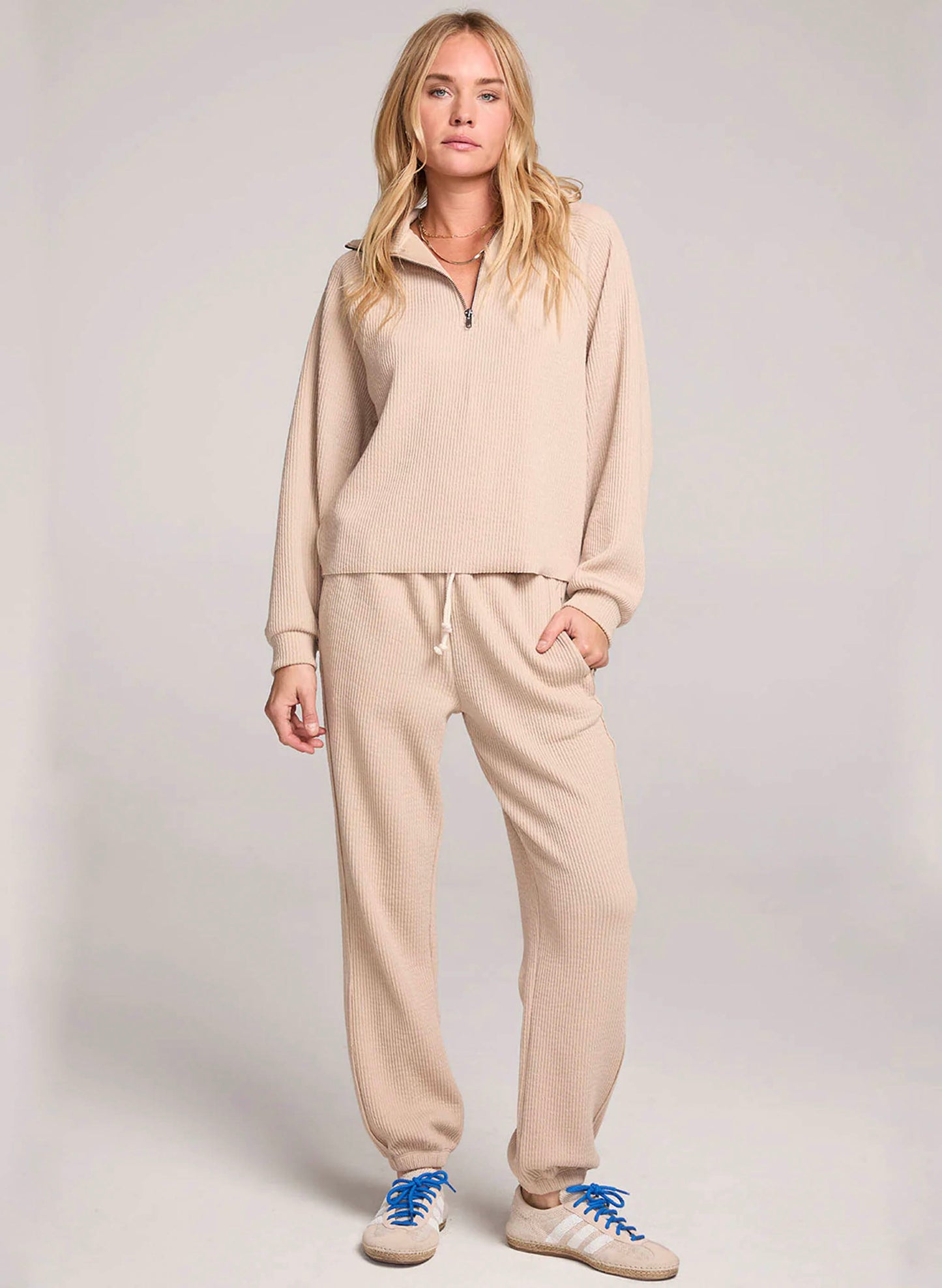 Saltwater Luxe Saltwater Luxe Half Zip Raglan Pullover - Sand available at The Good Life Boutique