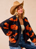 Halloween Pumpkin Bat  Cardigan - Black/Orange