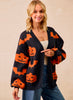 Halloween Pumpkin Bat  Cardigan - Black/Orange