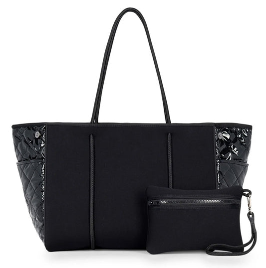 Haute Shore LTD Haute Shore - Greyson Tote Black Neoprene + Shiny Quilted Sides available at The Good Life Boutique
