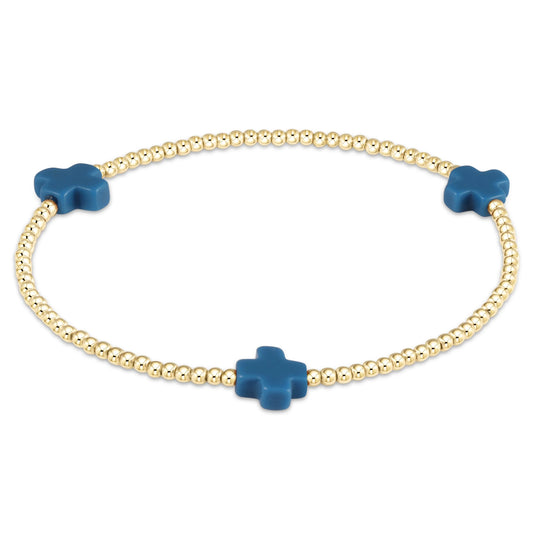 enewton design Enewton - Signature Cross Gold Pattern 2mm Bead Bracelet - Cobalt available at The Good Life Boutique