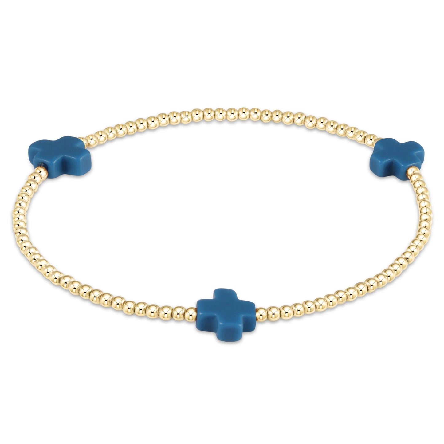 Enewton - Signature Cross Gold Pattern 2mm Bead Bracelet - Cobalt