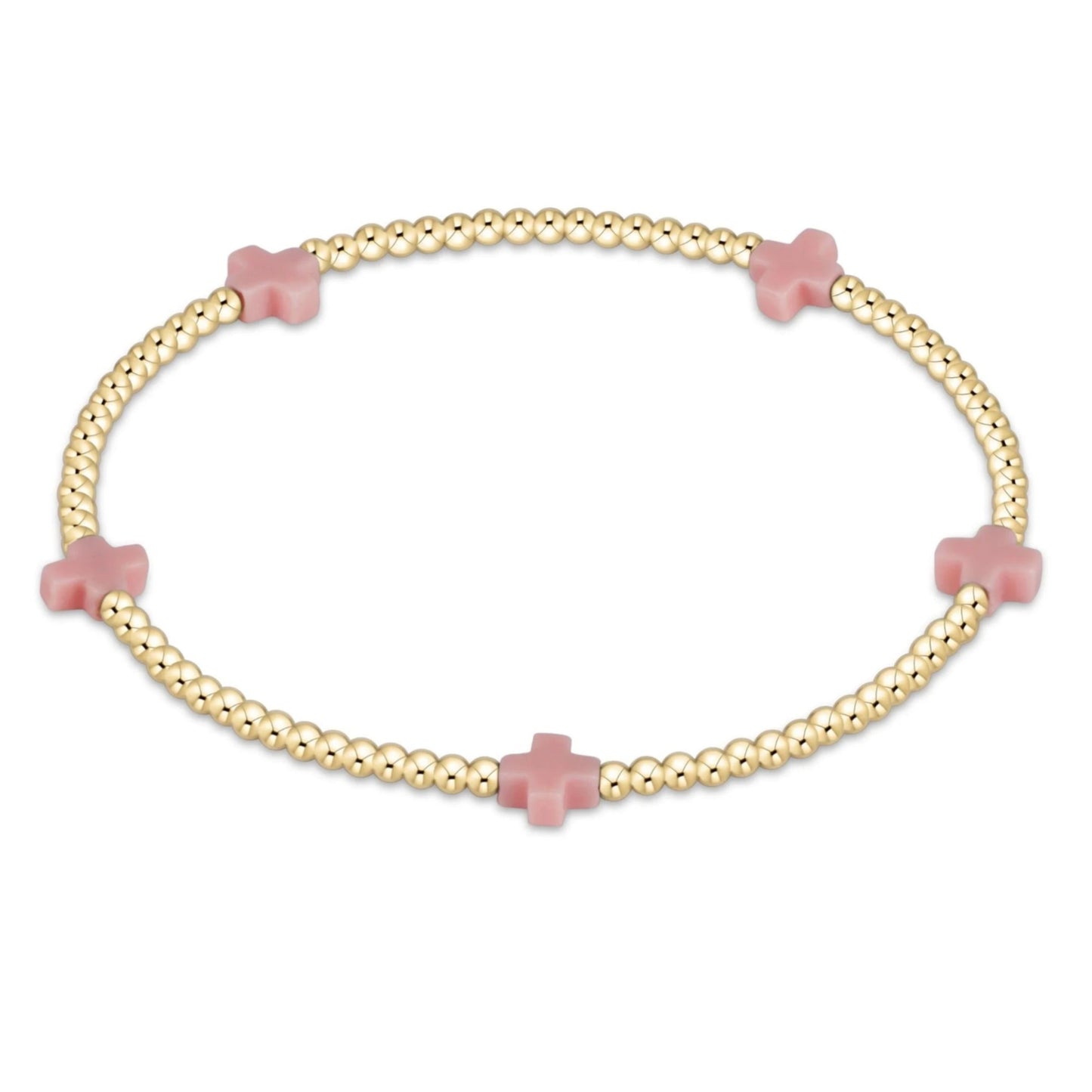 Enewton - Signature Cross Small Gold Pattern 2mm Bead Bracelet - Pink
