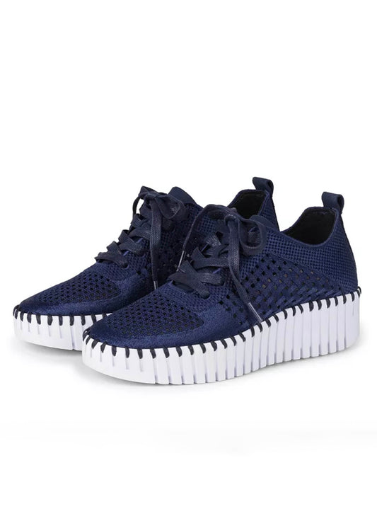 Lines of Denmark Ilse Jacobsen Platform Lace-Up Sneaker - Dark Indigo available at The Good Life Boutique