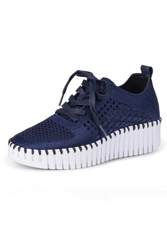 Lines of Denmark Ilse Jacobsen Platform Lace-Up Sneaker - Dark Indigo available at The Good Life Boutique