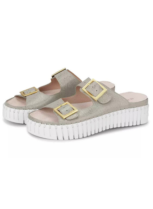 Lines of Denmark Ilse Jacobsen Two-Strap Platform Sandal- Silver available at The Good Life Boutique