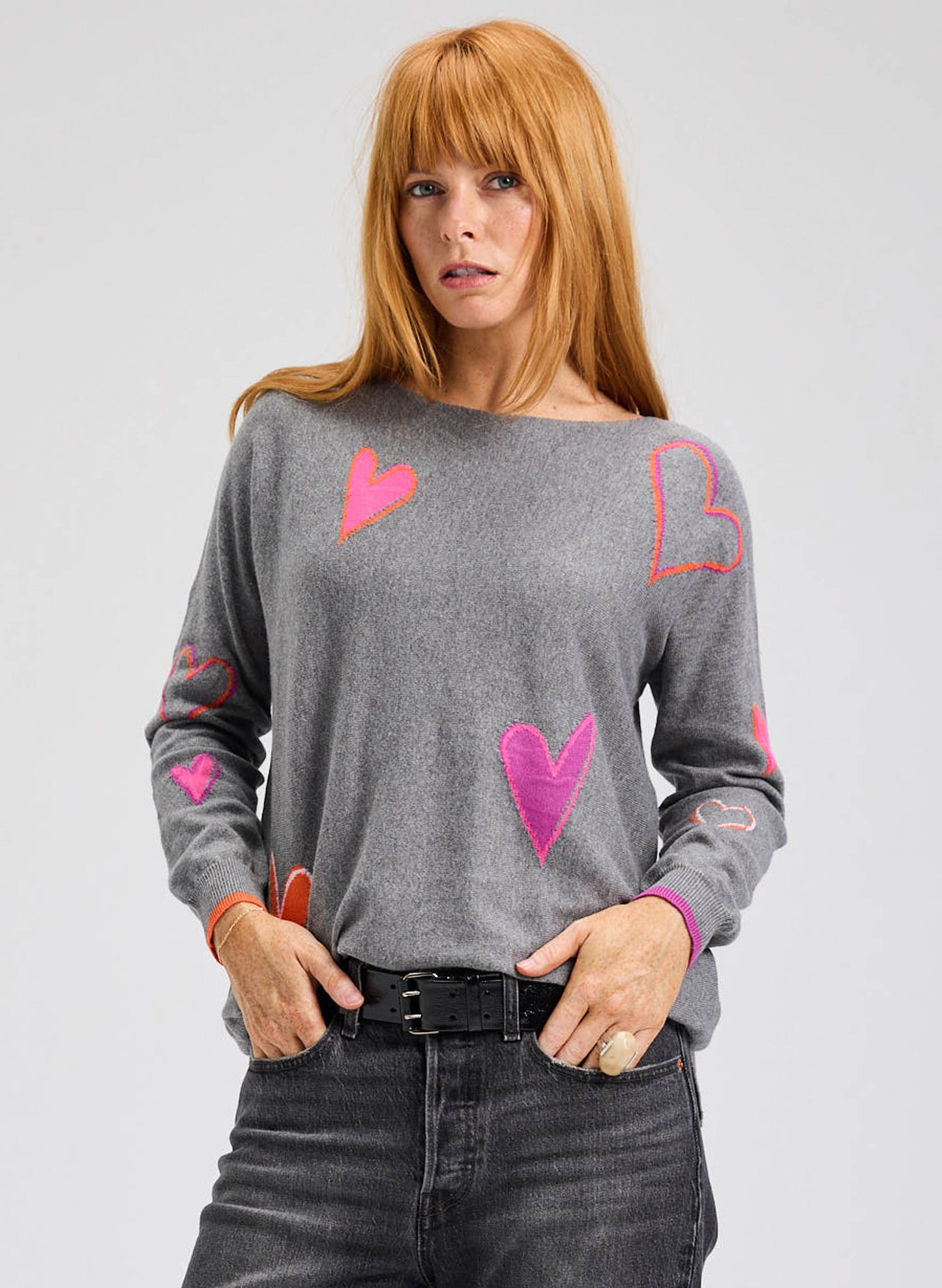 Zaket & Plover Zaket & Plover - Intarsia Hearts Sweater - Cloud available at The Good Life Boutique
