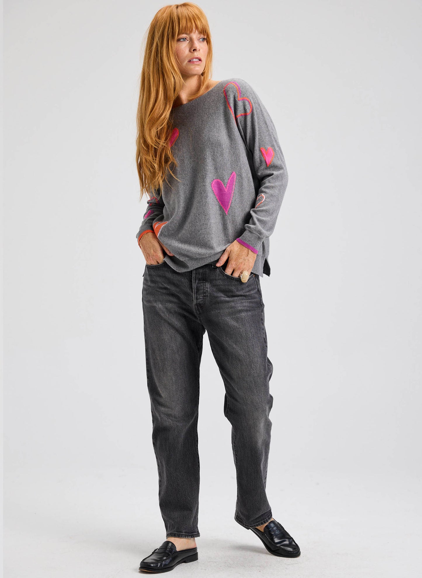 Zaket & Plover Zaket & Plover - Intarsia Hearts Sweater - Cloud available at The Good Life Boutique