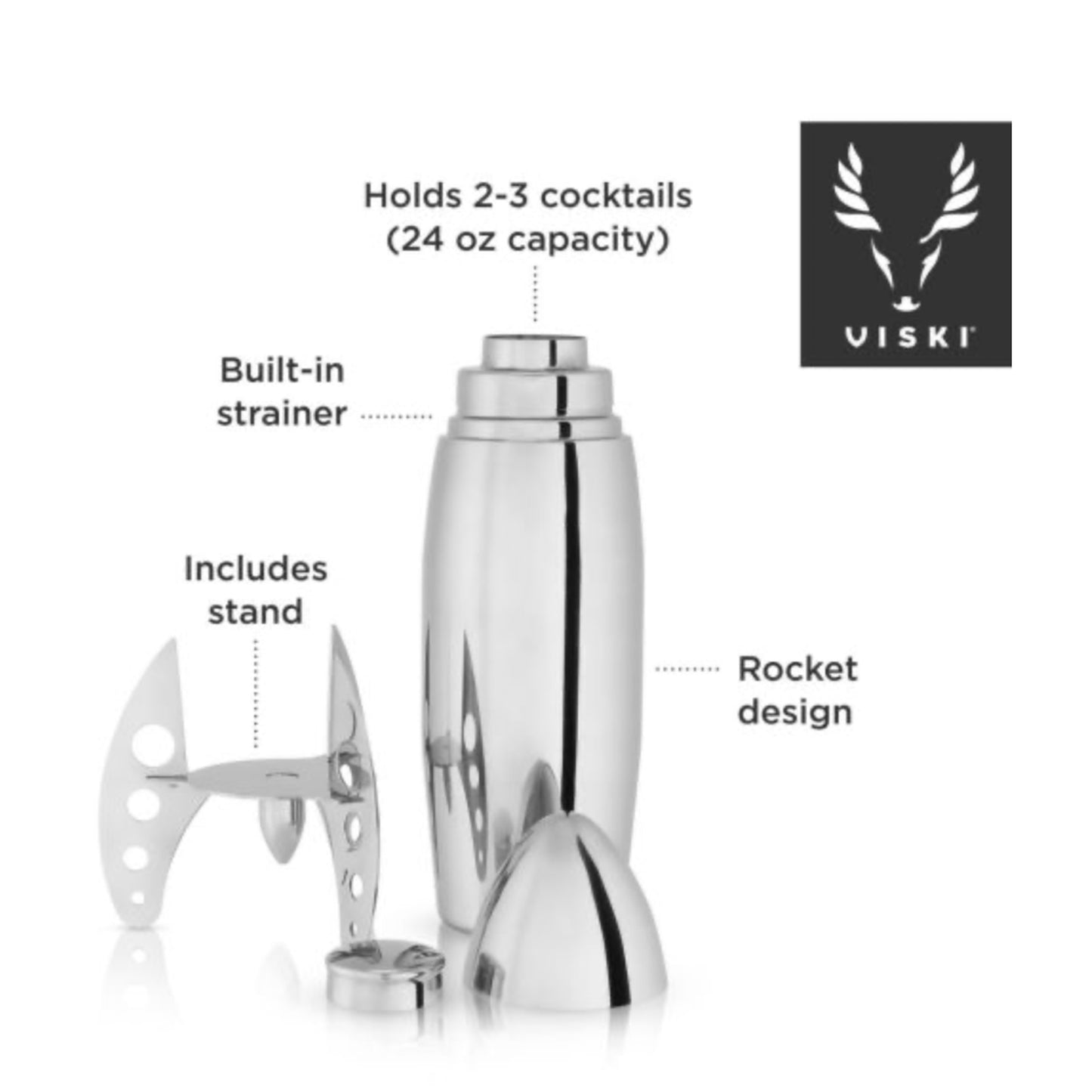 True Brands Irving Rocket Cocktail Shaker Silver Viski available at The Good Life Boutique