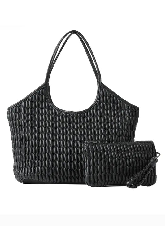 Haute Shore LTD Isla Tote - Jet Vegan Puckered Leather available at The Good Life Boutique