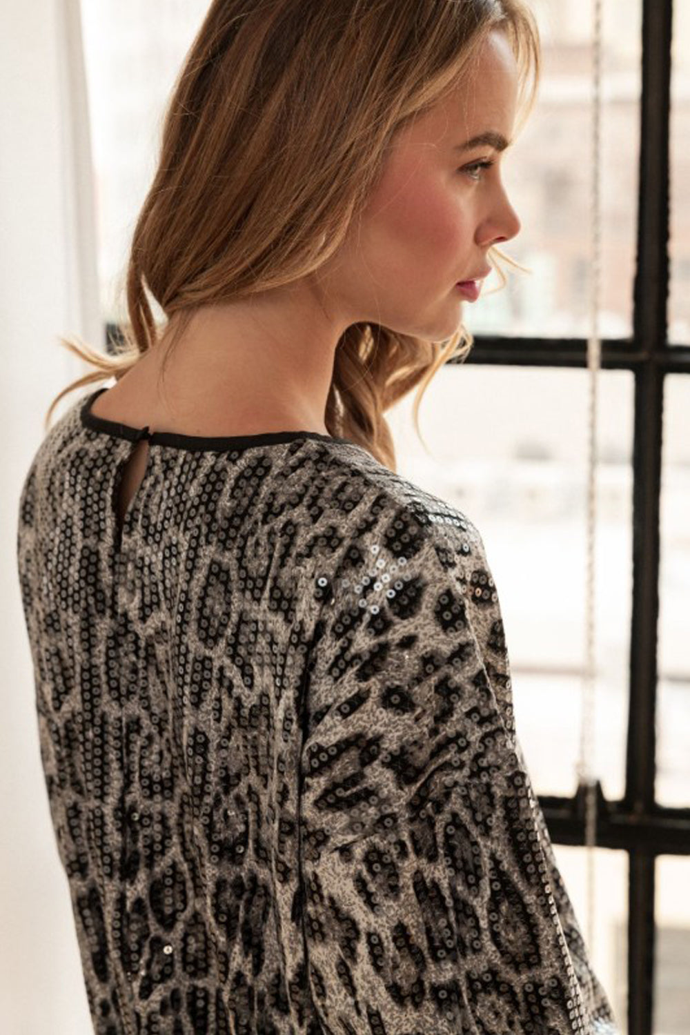 Jelica Sequin Top - Black/Cheetah