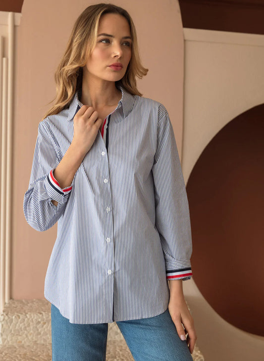 Joh Apparel Joh - Jasmine Cotton Poplin Top - Blue available at The Good Life Boutique
