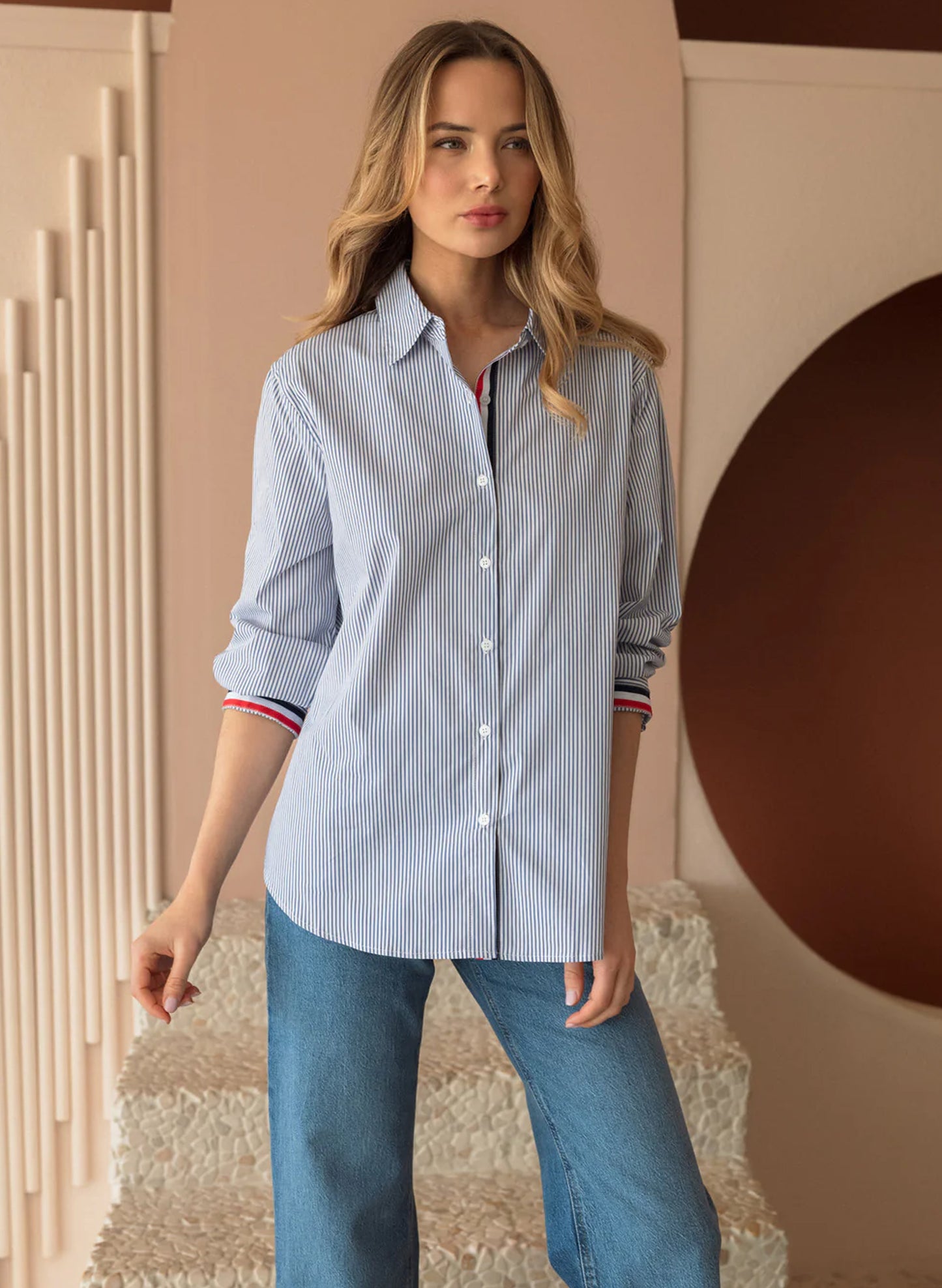 Joh Apparel Joh - Jasmine Cotton Poplin Top - Blue available at The Good Life Boutique
