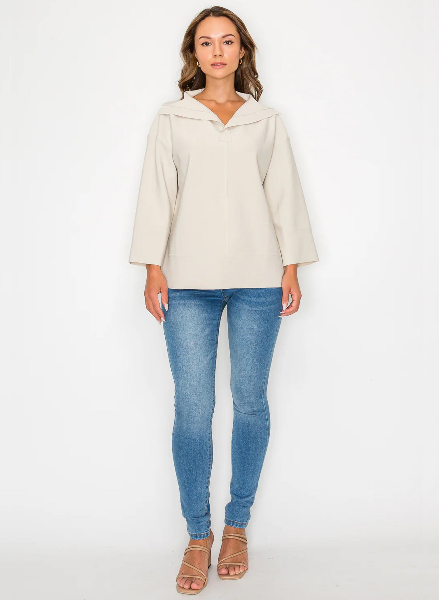 Joh Apparel Joh - Kourtney Crepe Knit Top - Beige available at The Good Life Boutique