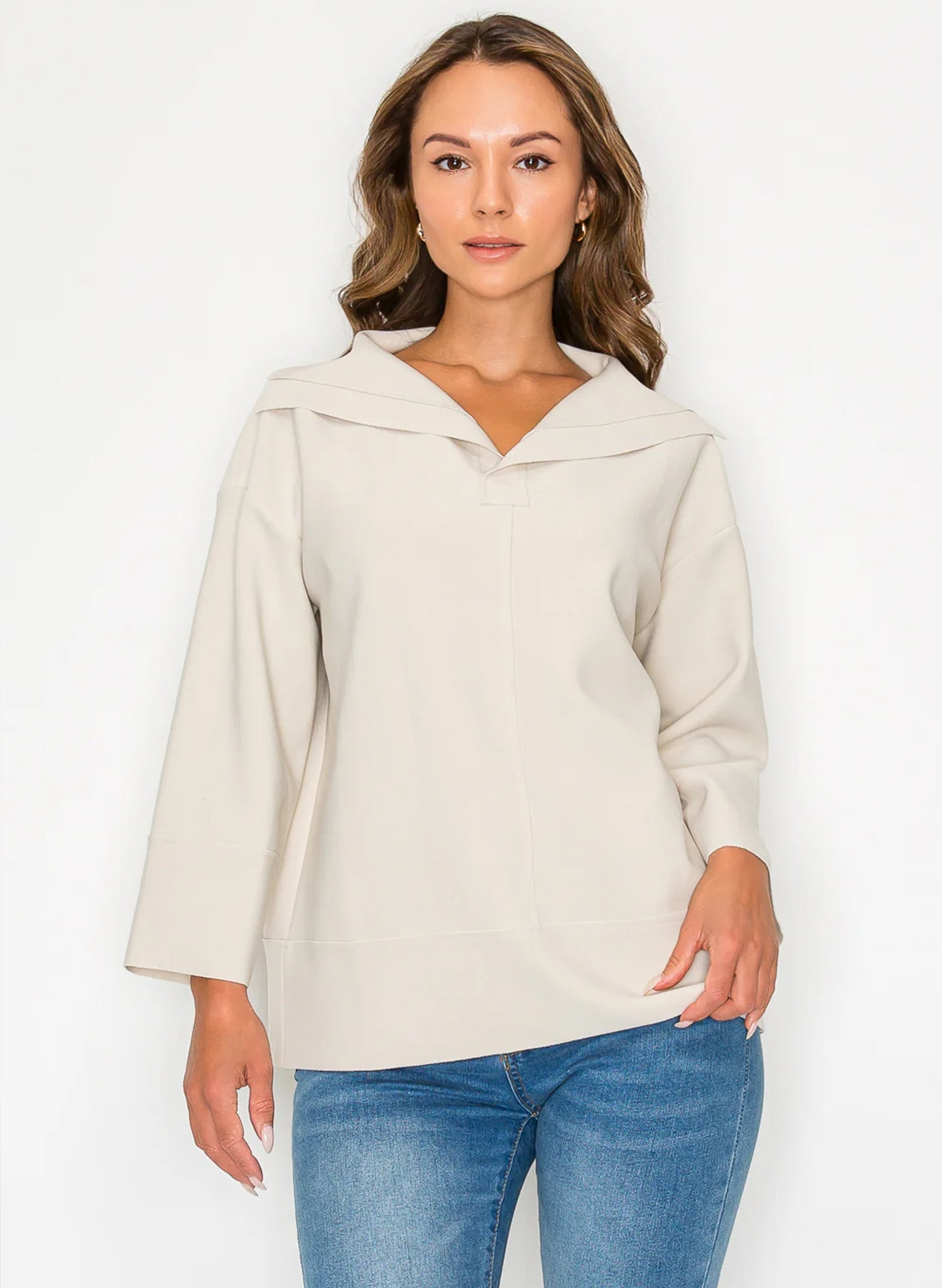 Joh Apparel Joh - Kourtney Crepe Knit Top - Beige available at The Good Life Boutique
