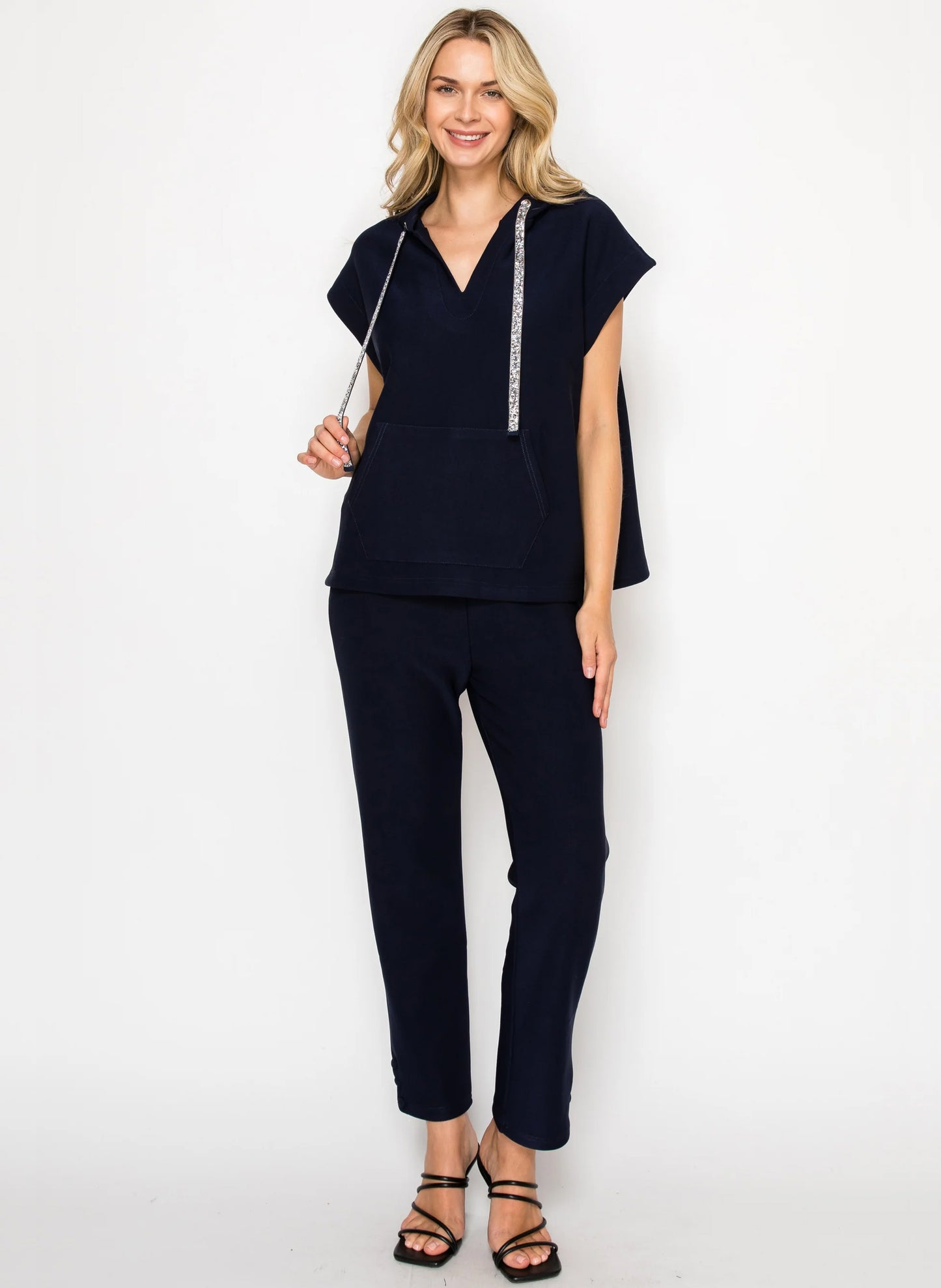 Joh Apparel Joh - Kyle Poncho Top With Sparkles - Navy available at The Good Life Boutique