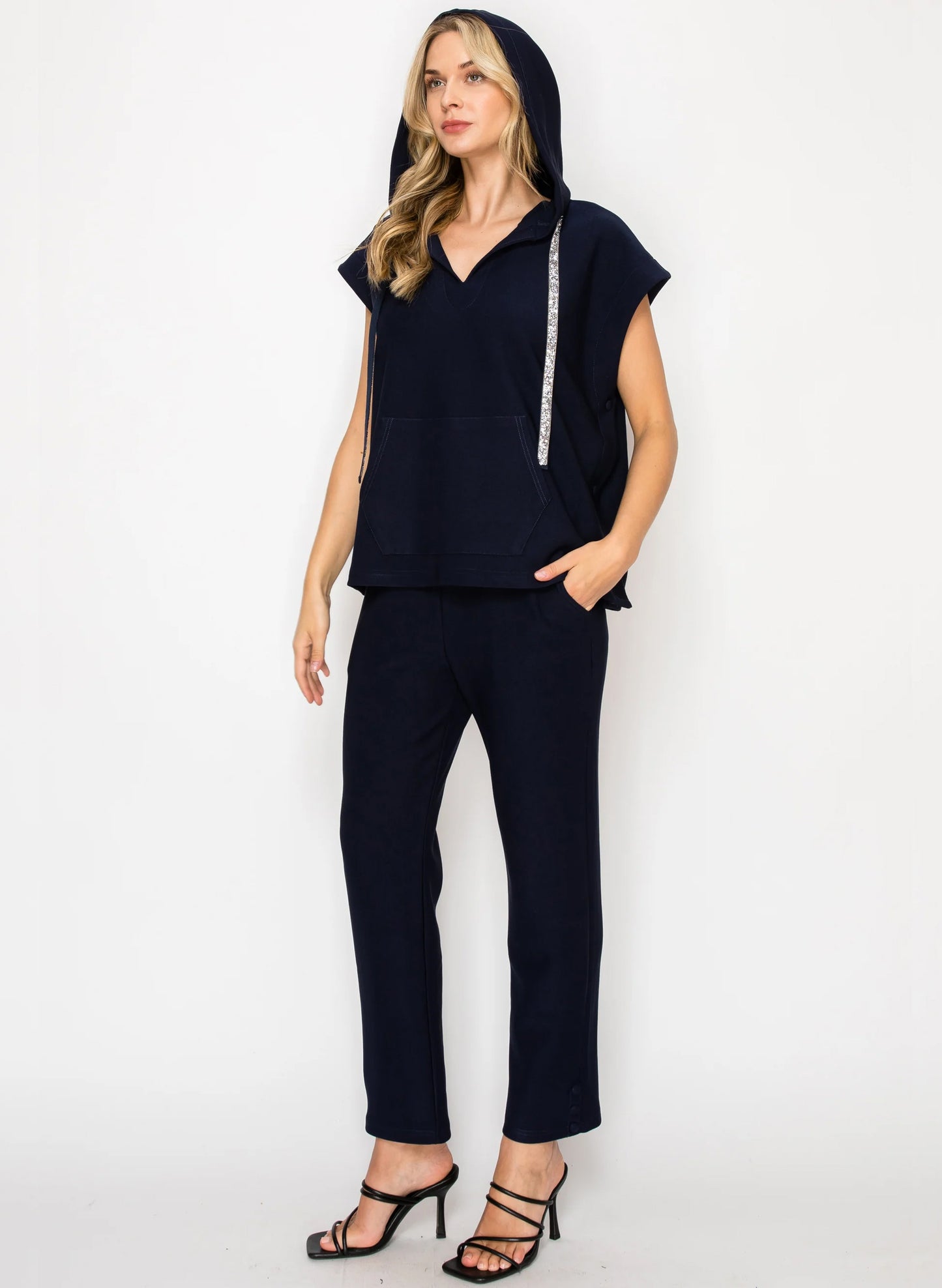 Joh Apparel Joh - Kyle Poncho Top With Sparkles - Navy available at The Good Life Boutique