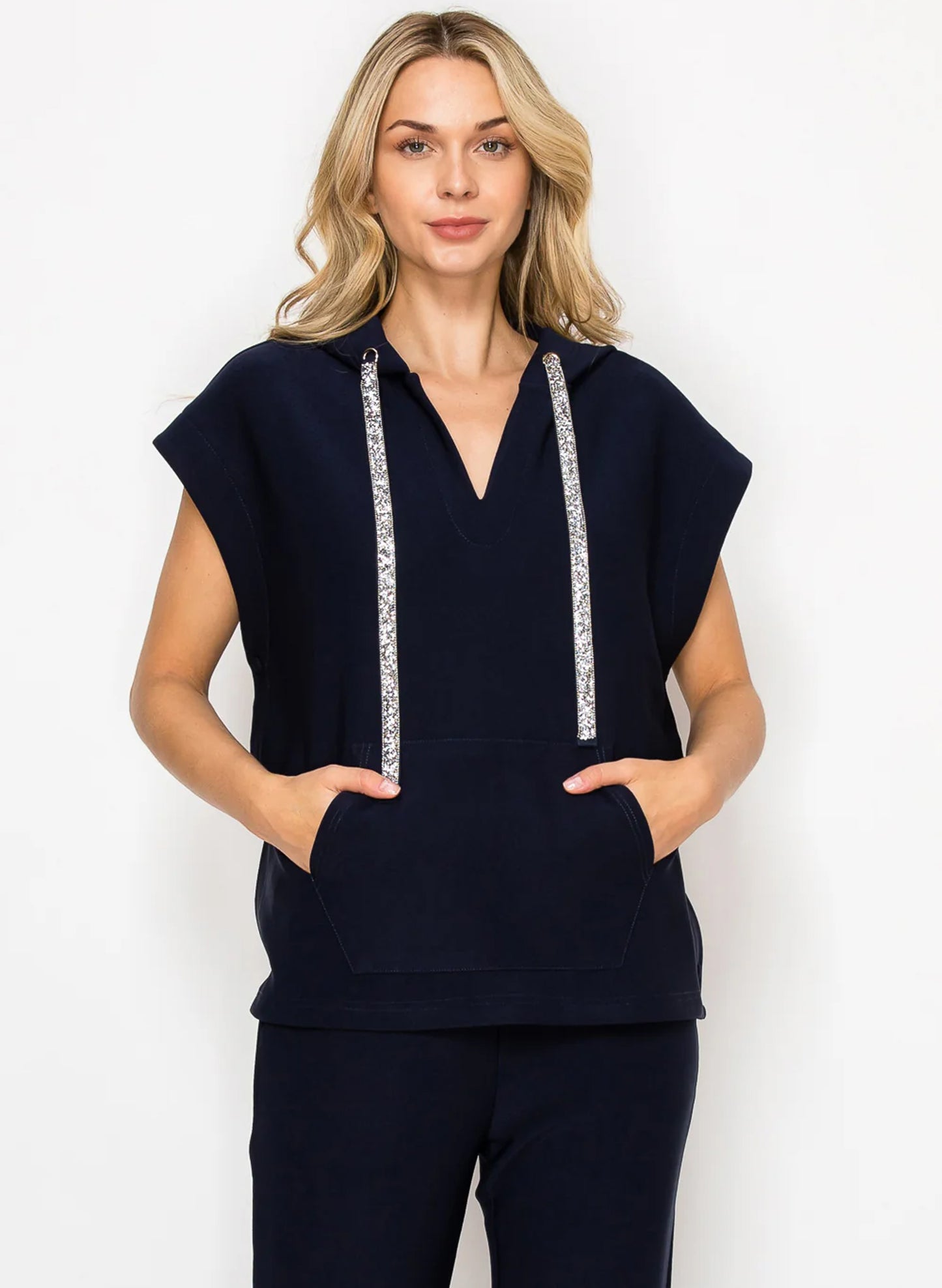 Joh Apparel Joh - Kyle Poncho Top With Sparkles - Navy available at The Good Life Boutique