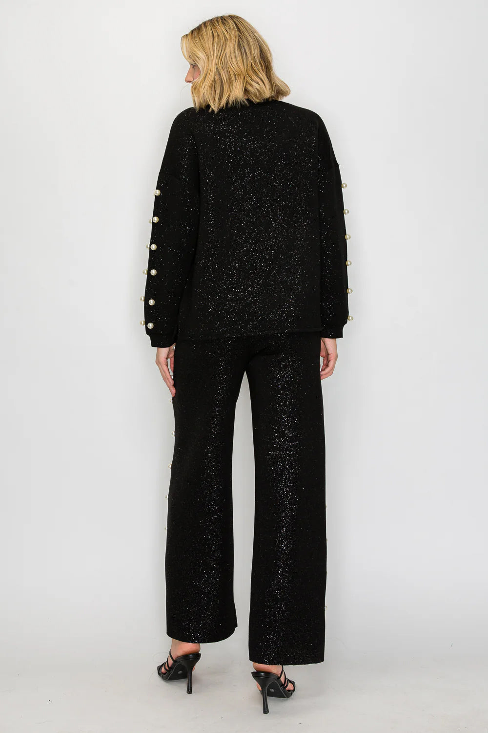 Katri French Scuba Pearl Top w/Glitter - Black