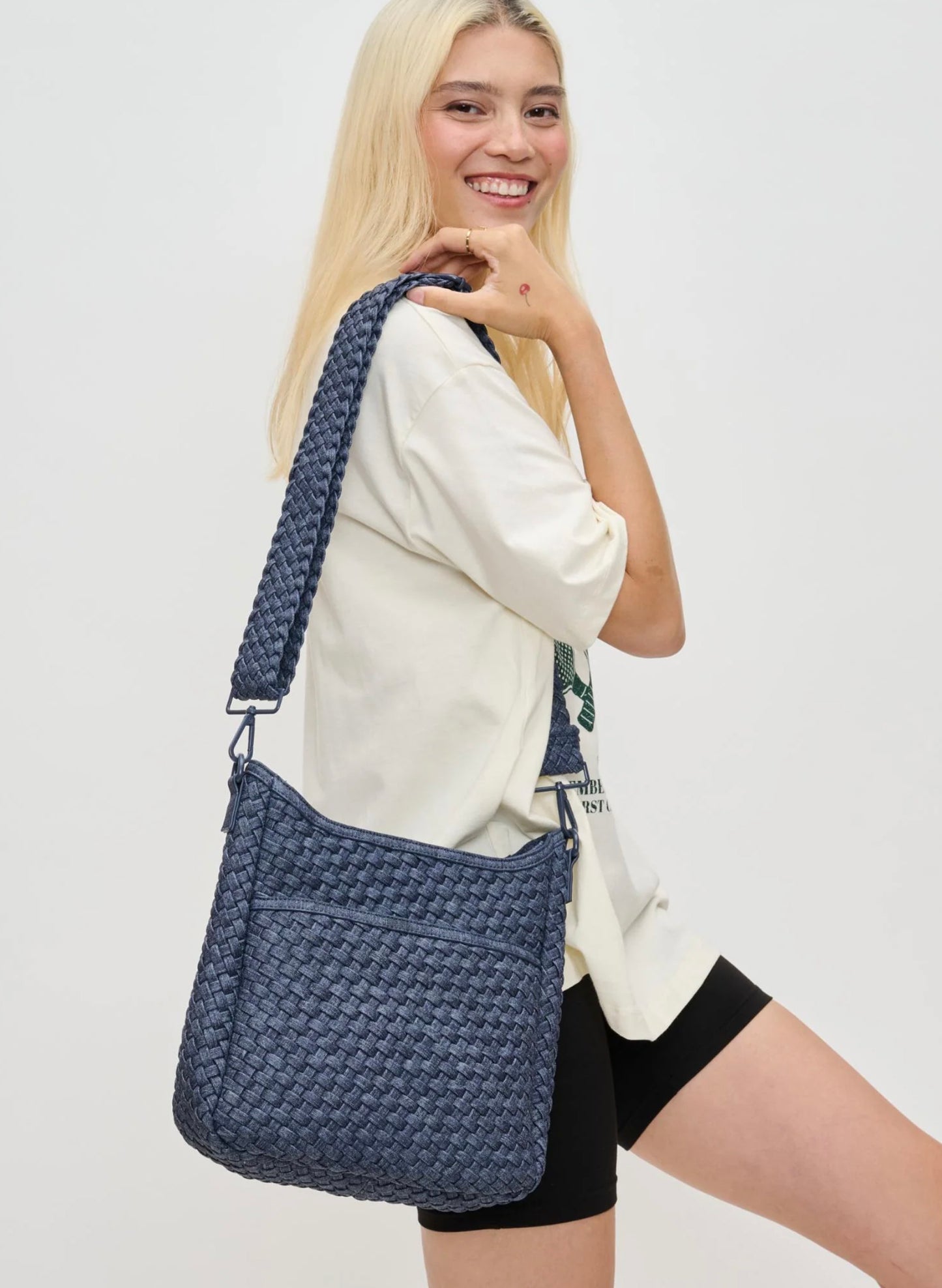 Sol & Selene Sol & Selene - Kismet - Woven Neoprene Crossbody - Dark Denim available at The Good Life Boutique